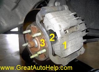 Typical front wheel drive brake caliper, pads and rotor